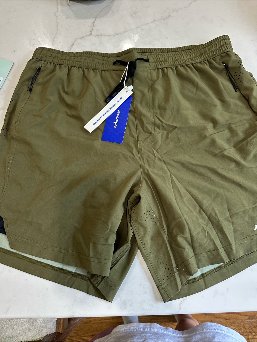 Men's Olive Athletic Shorts with Drawstring